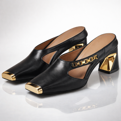 Teresa | Tacones dorados de tacón ancho