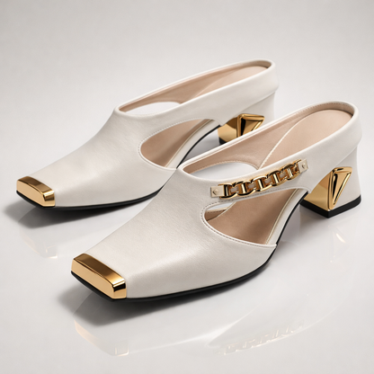 Teresa | Tacones dorados de tacón ancho