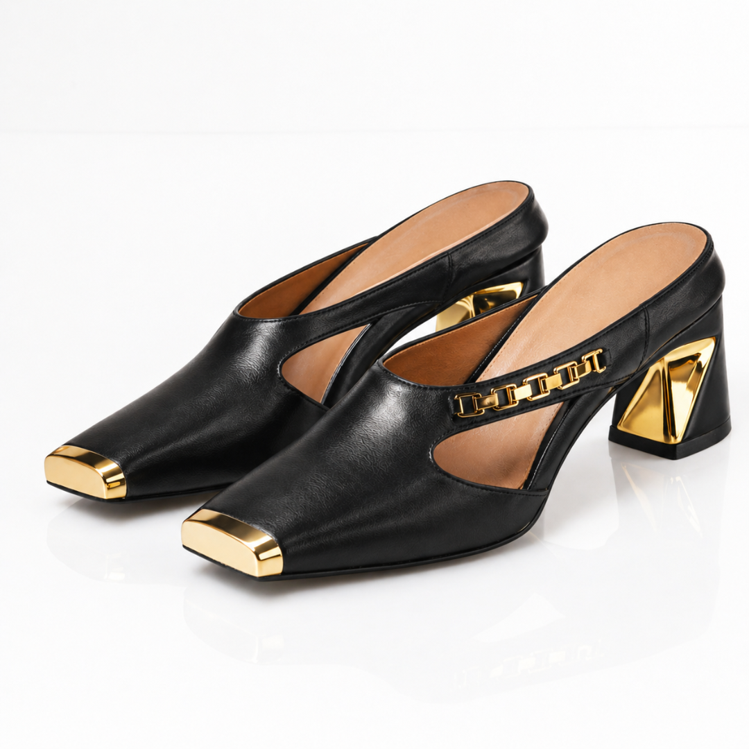 Teresa | Tacones dorados de tacón ancho