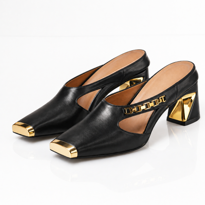 Teresa | Tacones dorados de tacón ancho