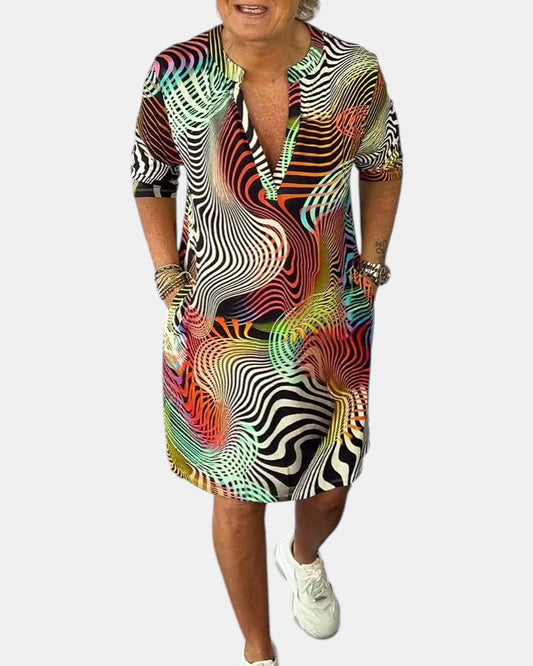 Jessica™ | Vestido colorido con cuello en V